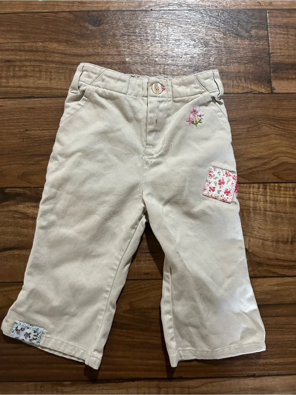 GAP Cream Girls Floral Patch Pants